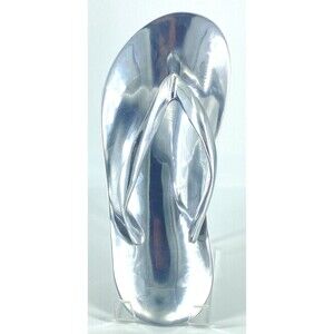 Sanibel Home -- Metal Silver Tone Flip-Flop Trinket Jewelry Dish Left Foot